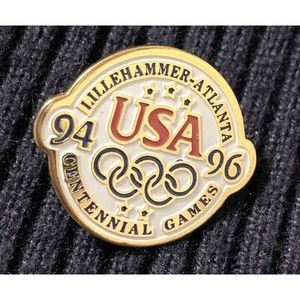 VTG Olympic Rings Sports Hat/Lapel Pin Lillehammer Centennial Games USA 94-96